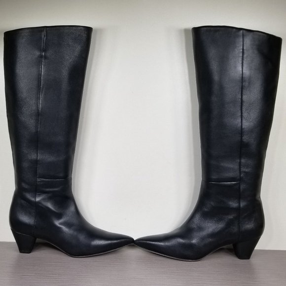 Vince Knee High Kitten Heel Boots, Black Leather, Womens Size 6.5 US / 36.5 - Picture 11 of 16